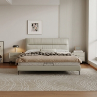 Lit double moderne minimaliste en cuir véritable avec sommier à lattes, 1800 mm, pieds hauts, capitonné, pour usage domestique, petit modèle