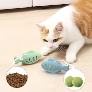 Atacado Personalizado Cat Mint Ball Brinquedos Em Forma De Peixe Pet Toys Limpeza Interativa De Dentes De Bola E Pet Lambendo Brinquedos