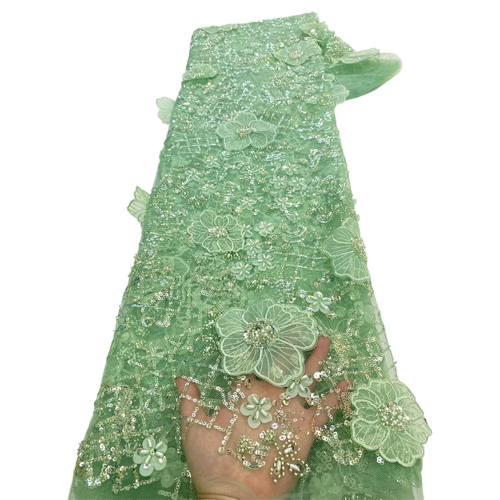 Ni. Ai Hồ Màu Xanh Màu Sắc Đặc Biệt 3D Hoa Tulle Vải Pháp Net Ren Sang Trọng Thêu Ren Vải Cho Váy Cưới