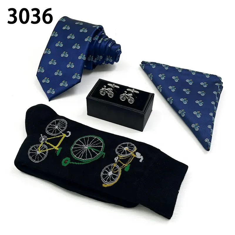 High quality wholesale custom corbata fiestas men necktie set cufflink pocket square novelty animal tie and sock set