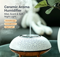 Diffuseur d'arômes en céramique craquelée 260 ml, humidificateur ultrasonique avec veilleuse LED douce, fonctionnement silencieux pour la maison, le bureau et la chambre