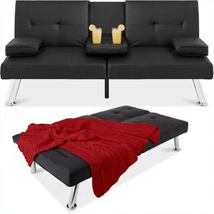 <span class=keywords><strong>Canapé</strong></span>-<span class=keywords><strong>lit</strong></span> convertible moderne rembourré en similicuir, <span class=keywords><strong>lit</strong></span> d'appoint pliable <span class=keywords><strong>réglable</strong></span> avec accoudoirs amovibles, noir - Product Image 1