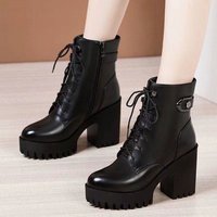 Nouvelles Bottes Femme Automne 2026 en Similicuir à Talon Haut et Épais, Bottines à Paillettes et Rivets, Fermeture à Lacets sur le Devant, Chaudes et Confortables