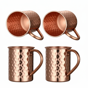 Moscow Mule Pure Copper <b>Mugs</b> - <b>Set</b> <b>of</b> 4 - Handmade <b>of</b> 100% Pure Copper -Hammered Finish-Riveted Handle - Product Image 1