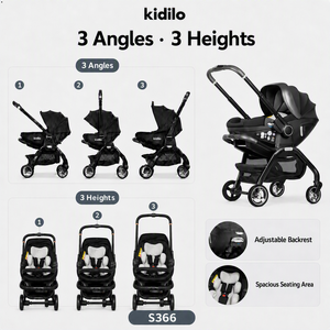 <span class=keywords><strong>Poussette</strong></span> pliable 3 en 1 Kidilo avec siège auto pour bébé, châssis en alliage d'aluminium pour une utilisation familiale en extérieur, OEM ODM - Product Image 5