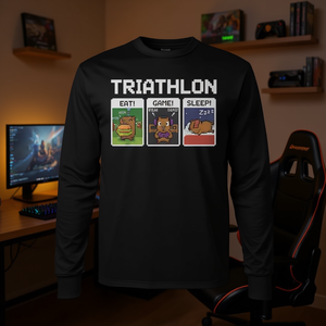 Camiseta de manga larga para juegos para niños, diseño de triatlón Eat Game Sleep, ajuste unisex - Product Image 3