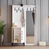 Porte-manteau mural moderne blanc durable en mélamine, panneau de particules, arbre de hall, avec miroir, rangement pour chaussures, plusieurs étagères