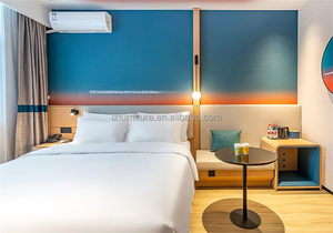 Factory Wholesale Price Modern Wood Veneer Hotel <b>Bed</b> <b>Frame</b> With Upholstered <b>Soft</b> Panel For 3 Star Hotel Guest Room - Product Image 3