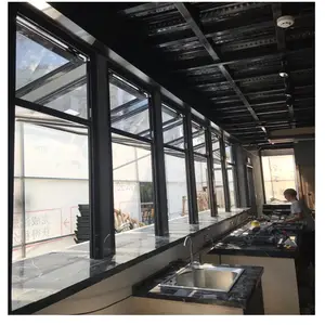 Ventana plegable bifold de aluminio, ventana de vidrio, rejilla enrollable Vertical americana para Bar, tienda, café, diseño gráfico moderno