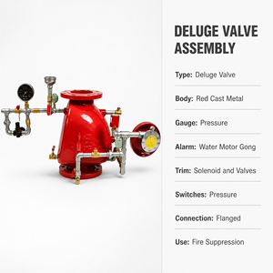Válvula de control de hierro fundido con brida para supresión de incendios, con manómetro, solenoide, motor de agua y taza de goteo Gong - Product Image 2
