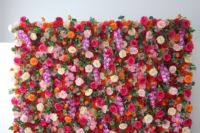 Mur de fleurs roses artificielles de luxe de 8 pieds x 8 pieds
