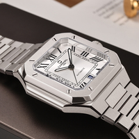 Montre mécanique de luxe carrée rouge pour homme de la marque CARNIVAL, en acier inoxydable, lumineuse, résistante à l'eau 50M, aiguilles 42mm