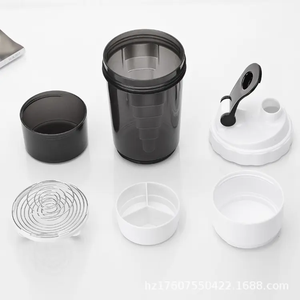 Bouteille <span class=keywords><strong>shaker</strong></span> protéinée 500 ml avec logo gratuit, gobelet mélangeur en plastique pour poudre et eau, idéal pour la musculation, avec 3 compartiments - Product Image 4