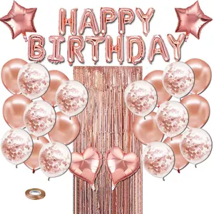 Rose Gold Birthday Party Nguồn Cung Cấp Chúc Mừng Sinh Nhật Banner Sao Tim Foil Balloons Rose Gold Birthday Party Trang Trí Bộ/