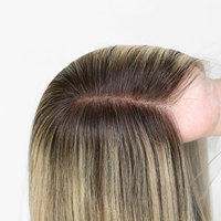 Perruque de cheveux humains Balayage blond cendré avec mèches, perruque frontale en dentelle HD 9x5, perruques lisses avec racines foncées, blond doré, pré-épilée pour femmes