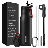Bouteille d'eau thermique isolée de sport de 18 oz en acier inoxydable avec couvercle en paille Bouteille d'eau chaude à double vide