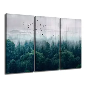 Arte Original 3 uds moderno bosque Natural lienzo paisaje pared arte impresión cuadro pinturas de árbol y pájaro arte trabajo