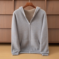 Manteau zippé en cachemire tricoté pour homme, double face, rembourré, respirant, séchage rapide, anti-plis, anti-boulochage, motif uni, avec capuche, pour l'hiver