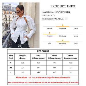 Chemisier Chic Blanc à Manches Longues et Dos Ouvert avec Ceinture et Boutons, Style Urbain et Professionnel pour Femme, avec Poche Poitrine - Product Image 6