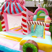 Structure Gonflable Combo Toboggan et Château Gonflable Candy World Hpfburg pour Fête, Toboggan Extérieur Rose Gonflable pour Fille