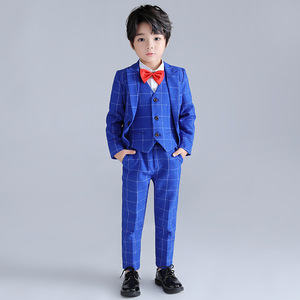 2024 nouveau costume pour enfants coréen plaid trois pièces garçon scène hôte discours performance robe pour cheveux - Product Image 3