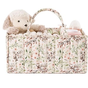 Organisateur de rangement portable de luxe pour pépinière Fourre-tout matelassé Imprimé floral Nappy Caddy Basket Bag Baby Diaper Caddy - Product Image 1