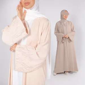Phụ Nữ Hồi Giáo Cardigan Kimono Thêu Mở Abaya Dubai Bán Buôn Mở Phía Trước Abaya Với Thêu Tay Áo