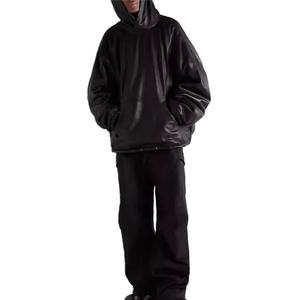 Sudadera con Capucha Personalizada de Estilo Urbano, Hombros Caídos, Sin Cordones, Estilo Holgado, Chaqueta de Cuero PU, Sudadera con Capucha para Hombre - Product Image 3
