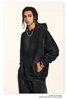 Sudadera con capucha holgada de felpa para hombre, estilo urbano, con efecto desgastado y lavado Monkey, de moda