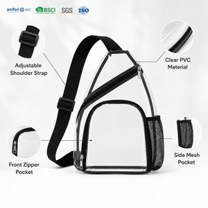 <b>Clear</b> PVC Sling <b>Backpack</b> Transparent Crossbody Bag with Adjustable Strap Mesh Pocket for Travel Sports Events - Product Image 1