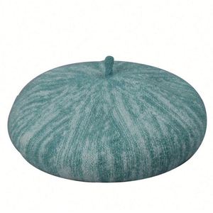 Béret en laine tricoté pour femme, collection Automne-Hiver 2025, décontracté, chaud, tendance, couleur dégradée, style peintre - Product Image 5