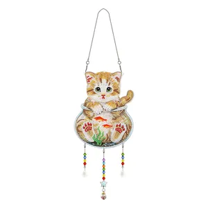 Toptan hayvan kedi kurt kuğu şekilli kristal el sanatları rüzgar zil rüya catcher ev dekorasyon DIY elmas boyama