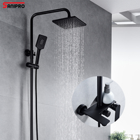 SANIPRO Ensemble de douche colonne coulissante avec pommeau pluie, système de douche effet pluie, robinets mitigeurs bain eau chaude et froide en laiton noir pour salle de bain