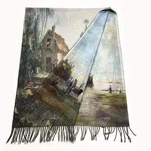 10 pcs shawl design print polyester double sided cashmere feel pashmina custom