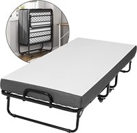 Lit pliant gain de place avec matelas, lit d'appoint pliable avec roulettes, lit pliant portable en métal pour le repos au bureau
