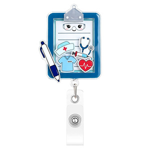 Ensemble de porte-badges médicaux en acrylique avec design cœur et stéthoscope pour infirmière et étudiant, porte-carte d'identité rétractable translucide - Product Image 4