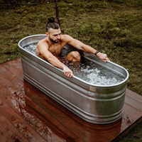6 Fuß verzinkter ovaler Holzofen-Wassertank mit 41mm Ablaufventil, off-grid Eisbad-Tauchbecken