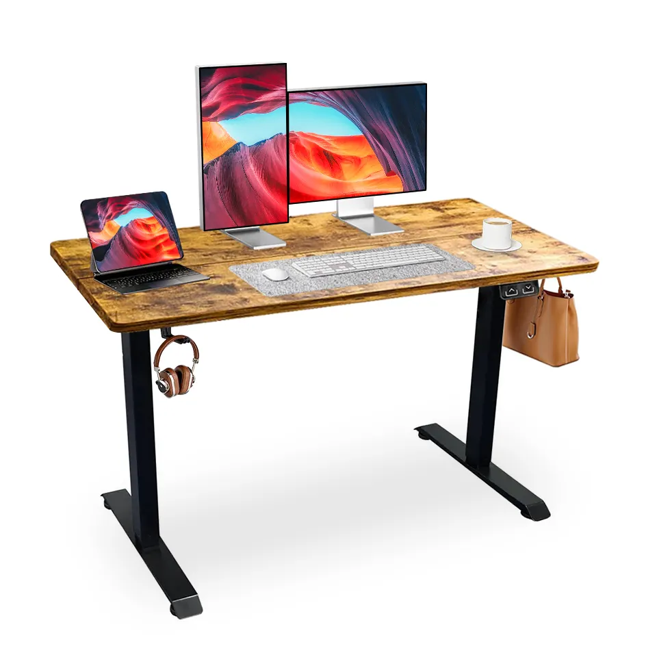 Escritorio eléctrico de altura ajustable para sentarse, escritorio de pie, oficina en casa, memoria de computadora preestablecida con forma de T