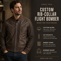 Blouson aviateur homme personnalisé en similicuir vintage avec bordure côtelée, faible MOQ, fabrication sur mesure