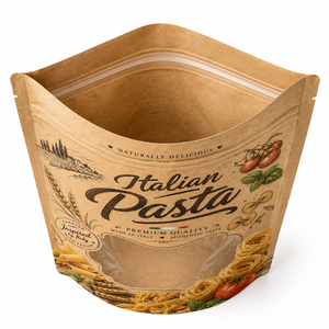 Sachet d'emballage alimentaire personnalisé en papier kraft pour pâtes, avec fenêtre transparente, encoche de déchirement et fermeture éclair refermable - Product Image 3