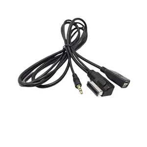 Para Audi A3 A4 A5 A6 S5 A6 A8 Q7 S4 S8 Hot Vender Carro Mídia AMI MDI para Estéreo cabo adaptador de áudio fêmea usb, cabo adaptador preto resistente à água 3.5mm