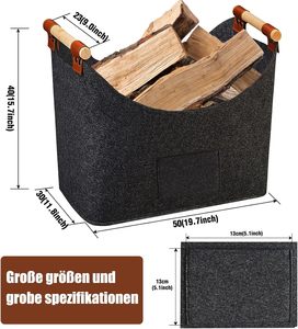 <span class=keywords><strong>Panier</strong></span> de transport en feutre grande capacité avec poignées renforcées pour bûches de poêle à <span class=keywords><strong>bois</strong></span>, idéal pour foyer intérieur - Product Image 3
