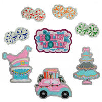 Patch thermocollant brodé à bords pailletés, couleurs macaron, motif Noël Hollyljolly, voiture et sapin de Noël, pour la décoration de chapeaux et de sweats à capuche