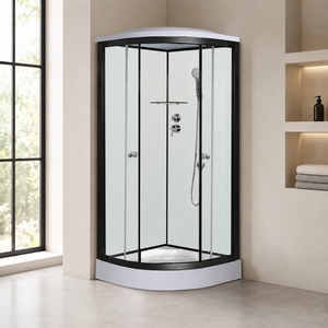 Cabina Doccia Angolare Nera Opaca con Cornice e Vetro Satinato con Motivo Damascato, Doccia a Pioggia per Ristrutturazione Appartamenti - Product Image 5