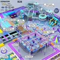 Equipo de juegos interior comercial directo de fábrica, temática SPACE PORT, con toboganes de andamios, piscina de bolas, circuito ninja, trampolín y arena