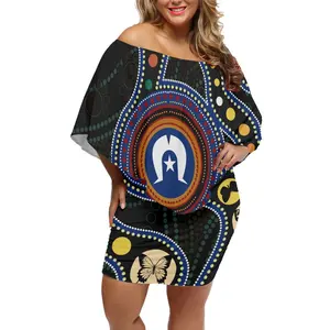 Robe à motif tribal aborigène australien pour femmes, conception des îles du détroit de Torres, jupe à volants sur le devant, vêtements de plage d'été