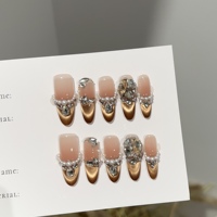 Faux ongles artificiels faits main avec fleurs 3D, dentelle française rouge et strass, à presser