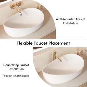 Vasque à poser en résine de pierre de 22,44 pouces, blanc mat, pour rénovation de salle de bain, usage domestique et hôtelier - Product Image 6