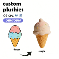 Jouets en peluche en coton super doux en forme de crème glacée, fabriqués directement en usine, de haute qualité, avec technique de broderie personnalisée