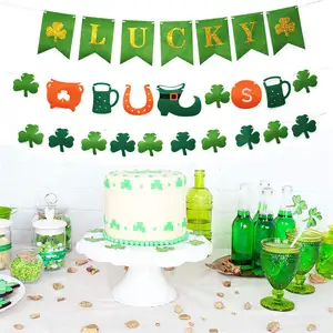 Happy Irish St. Saint Patrick Patrick'S Lucky Day Festival Home Decorations Shamrocks Banner For St Patrick Party